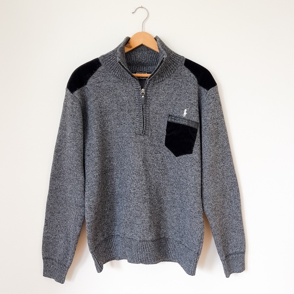 Polo Ralph Lauren Fleece Lined 1/4 Zip Knit Sweater Size Large Heritage - Picture 1 of 11